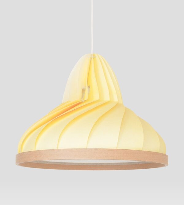 Papieren hanglamp Wave met houten ring