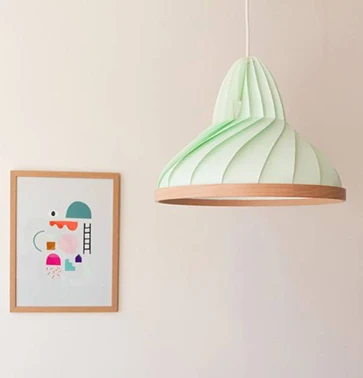 Wave paper pendant lamp with wooden ring